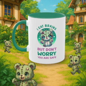 Creepy WOnderland Tasse i eat brain but do not worry, your are Safe kawaii tasse zombie bär Kawaii Zombie Tasse mit englischem Horror-Spruch <span>Creepy Cute Kaffeetasse als Geschenk für Halloween- und Horror-Fans</span>