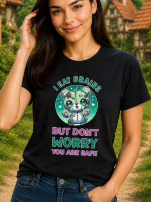 Kawaii Zombie Horror Shirt | I eat brains but dont worry you are safe | Kawaii Zombie Bär