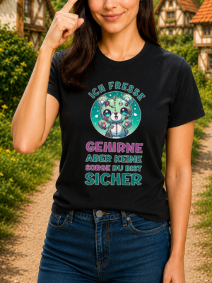 Kawaii Horror Shirt | Ich fresse Gehirne aber keine Sorge du bist sicher | Kawaii Zombie Bär |